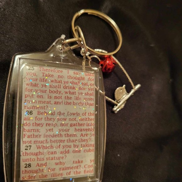 Bible Scripture Keychain with Bird & Bell Pendant - Picture 3 of 3